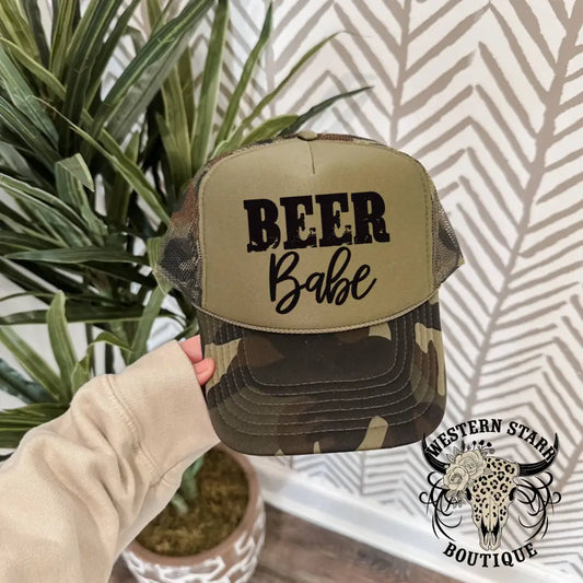 Beer Babe Trucker Hat Camo and Olive