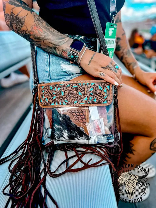Hand Tooled Clear Purse Crossbody Concert Game Day Stadium