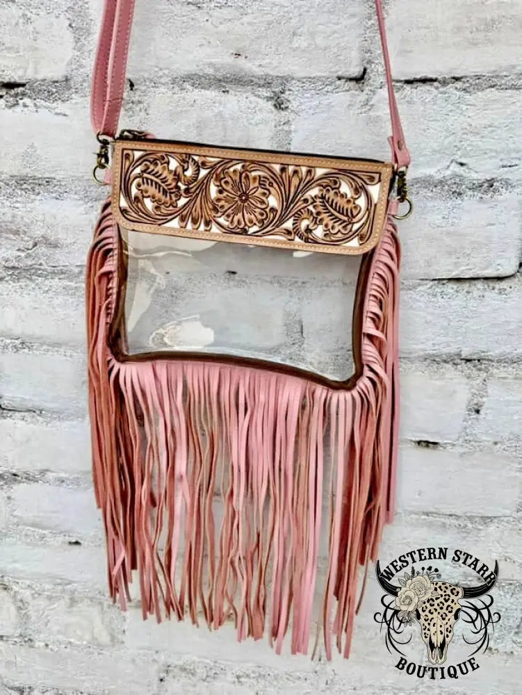 Hand Tooled Clear Purse Crossbody Concert Game Day Stadium