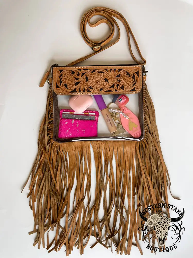 Hand Tooled Clear Purse Crossbody Concert Game Day Stadium