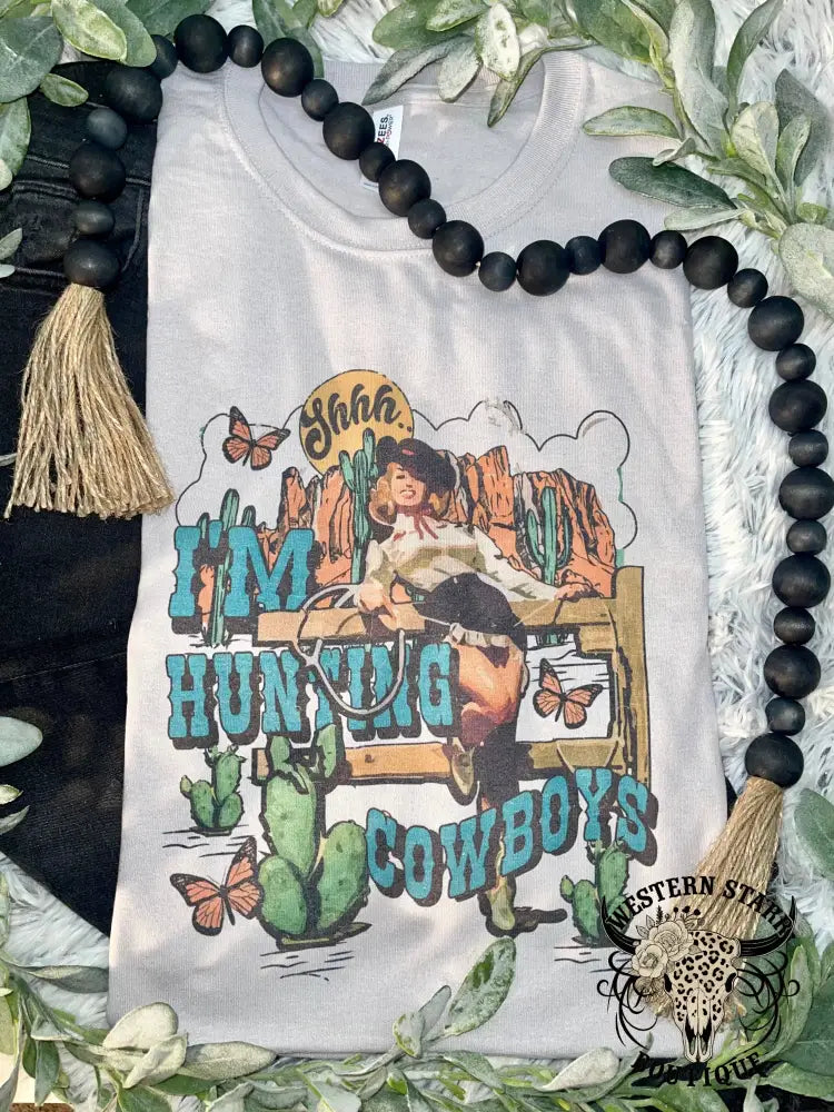I’m Hunting Cowboys Tee Silver / S