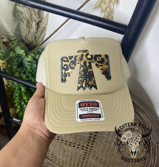 Leopard Freebird Trucker Hat Khaki