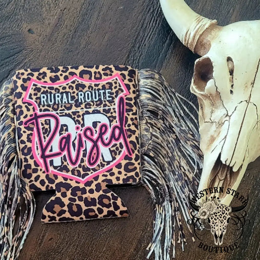 Rural Route Raised Leopard Fringe Western Koozie