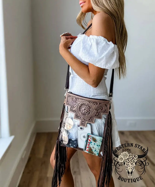 SHAYNE LARGE Hand Tooled Clear Crossbody Concert bag