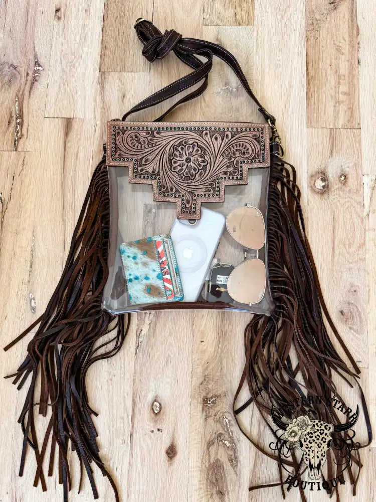 SHAYNE LARGE Hand Tooled Clear Crossbody Concert bag