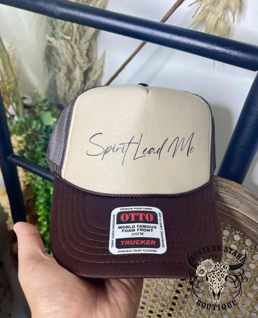 Spirit Lead Me Trucker Hat Chocolate and Tan