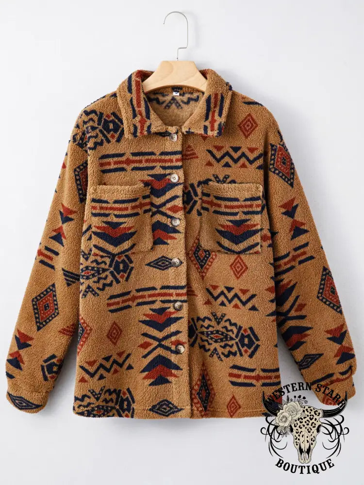 Aztec Pattern Fleece Jacket Western Aztec Pattern Fleece Button-Up Shacket – Western Starr Boutique