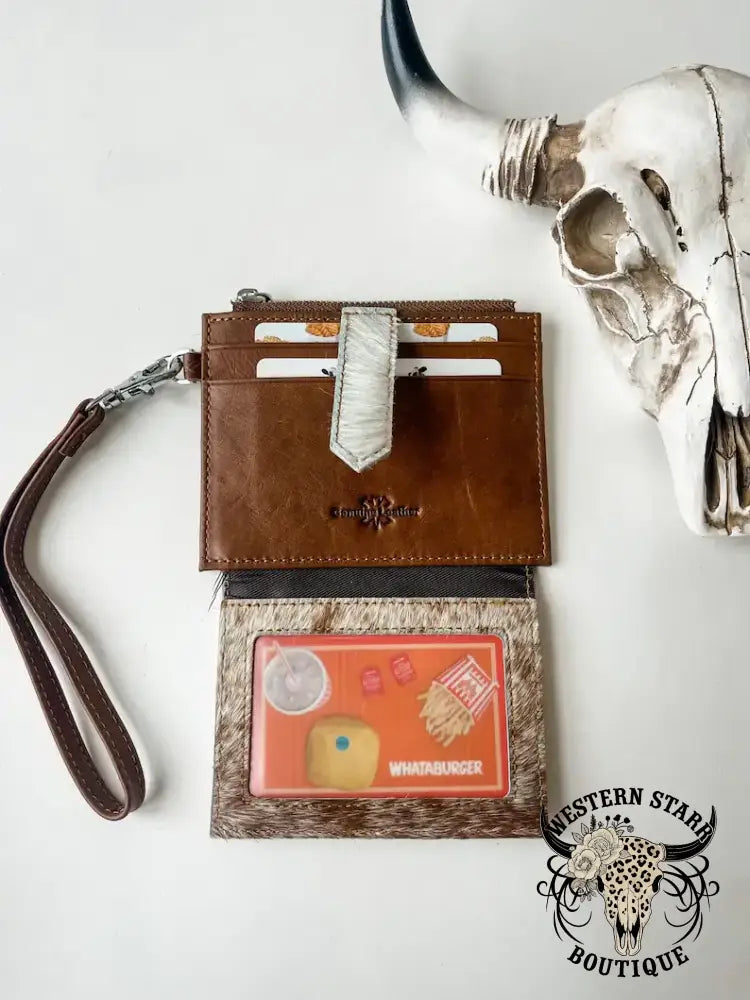 Western Cowhide Leather Wristlet Wallet