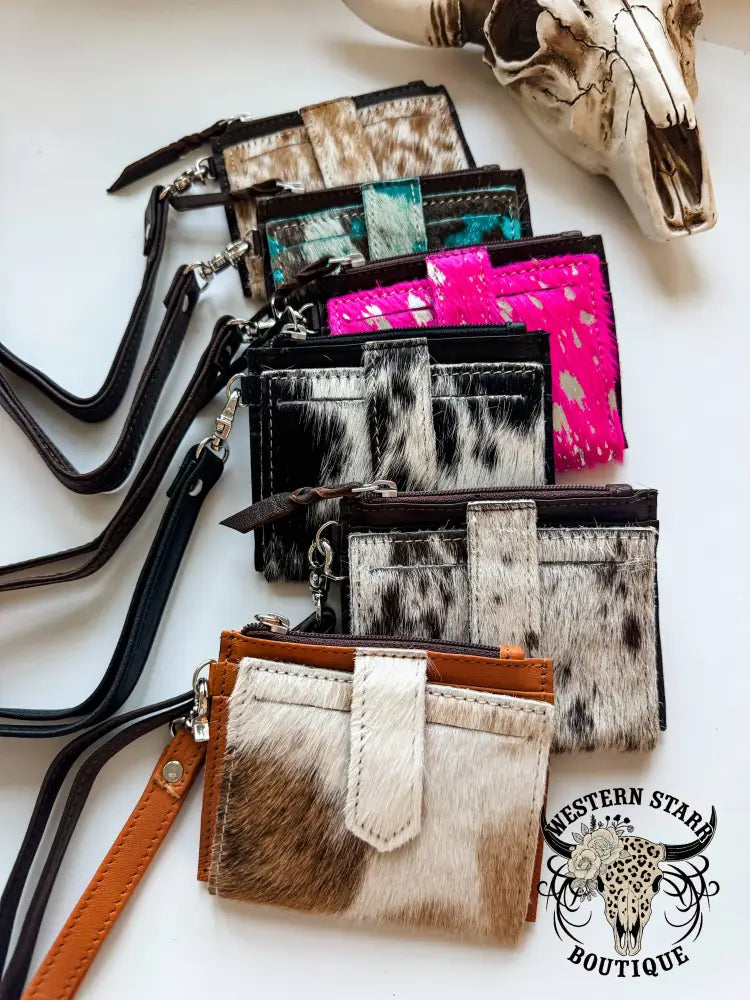 Western Cowhide Leather Wristlet Wallet