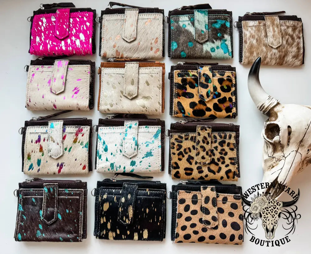 Western Cowhide Leather Wristlet Wallet