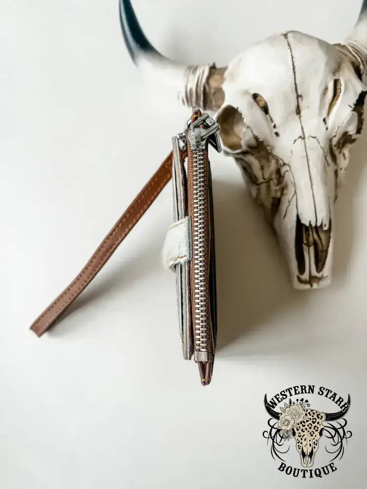 Western Cowhide Leather Wristlet Wallet