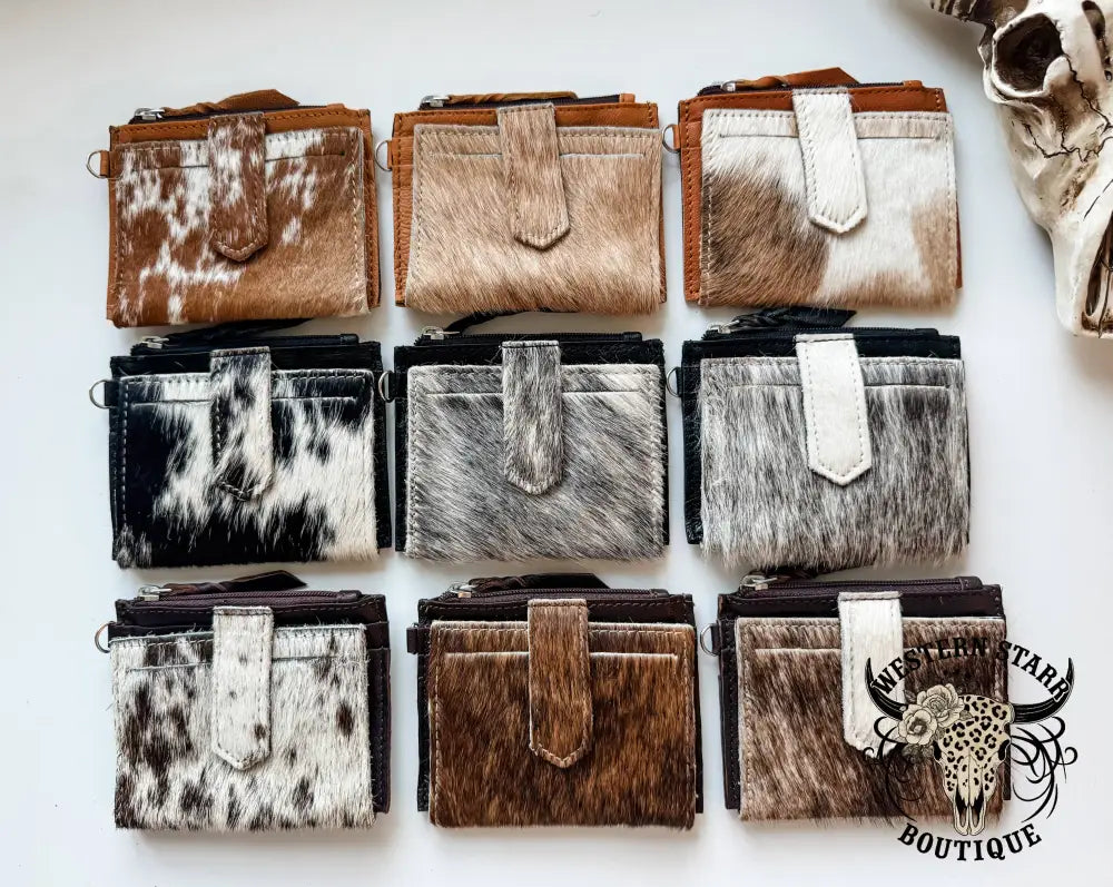 Western Cowhide Leather Wristlet Wallet