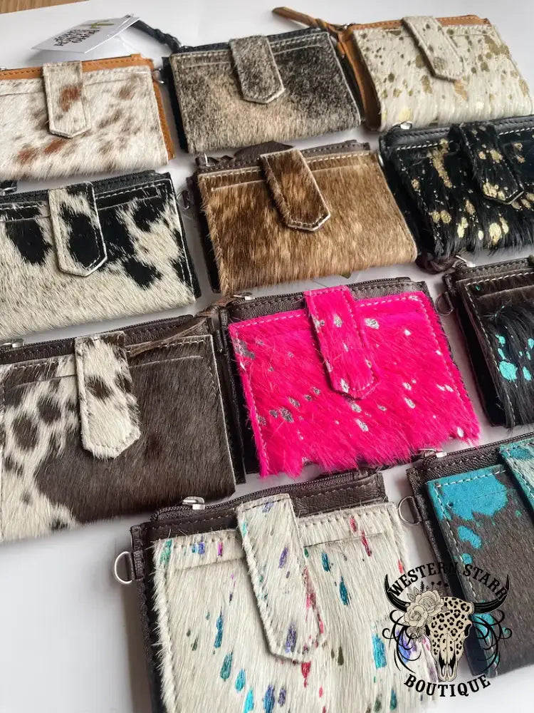 Western Cowhide Leather Wristlet Wallet