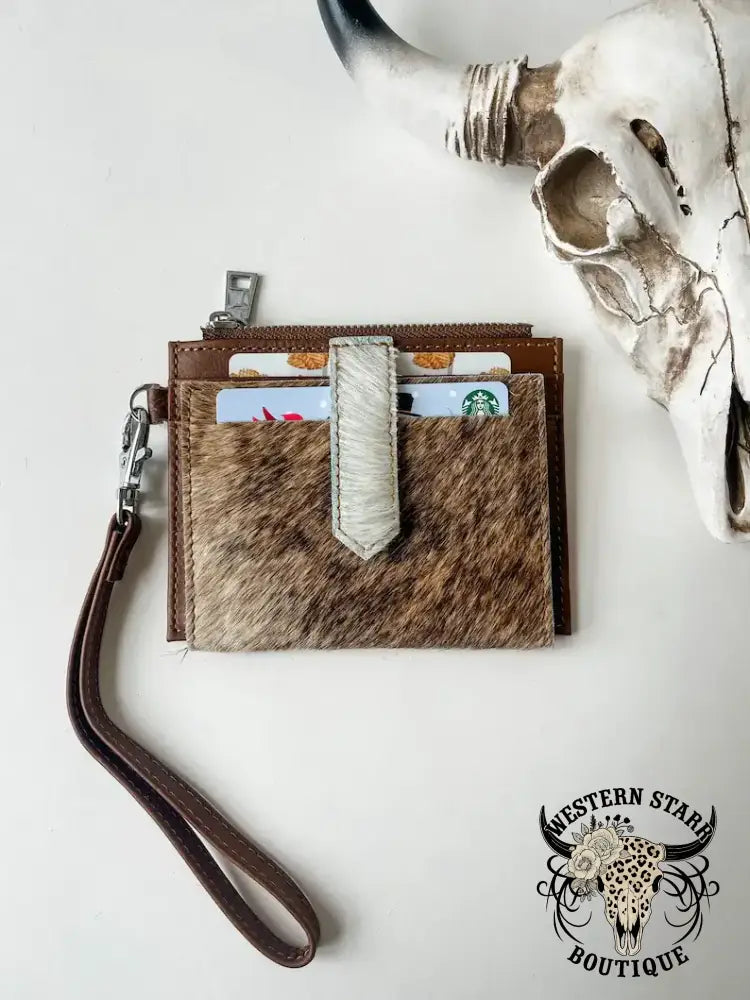 Western Cowhide Leather Wristlet Wallet