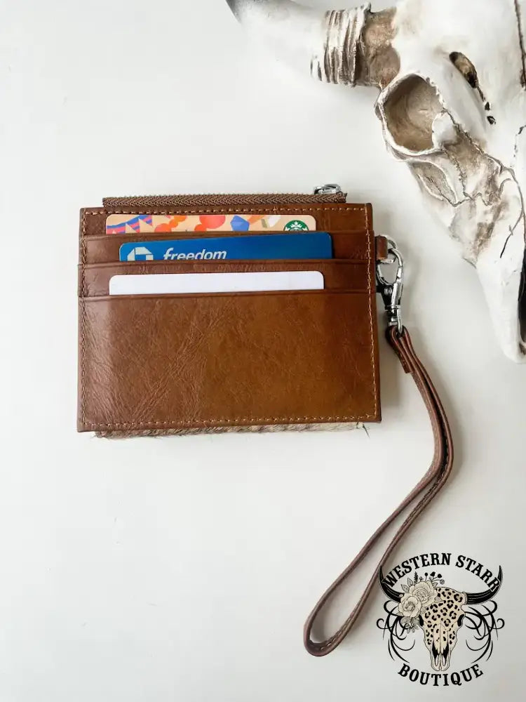 Western Cowhide Leather Wristlet Wallet