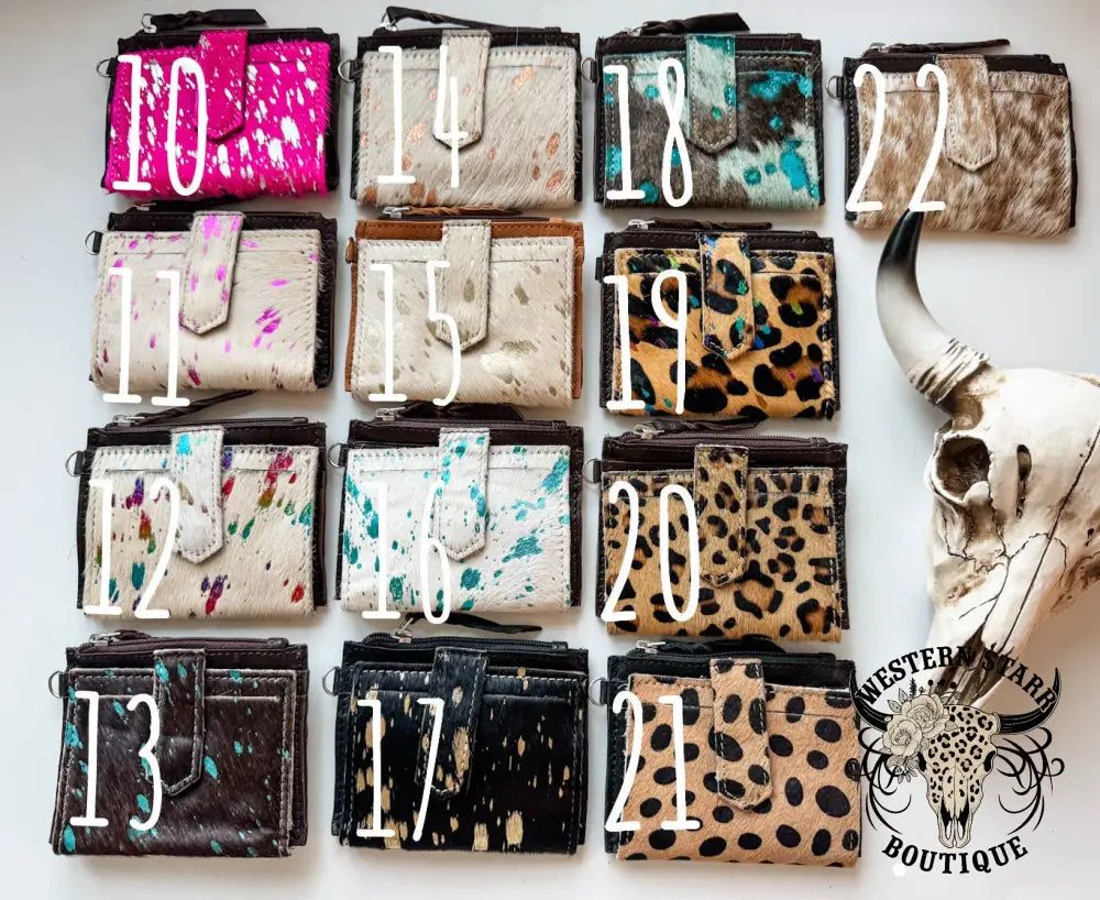Western Cowhide Leather Wristlet Wallet