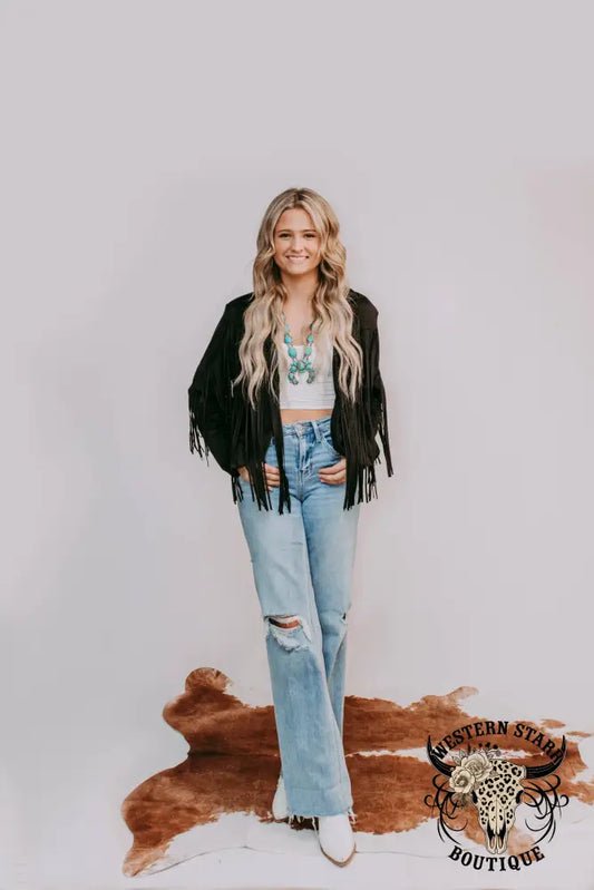 Western Fringe Vegan Suede Jacket
