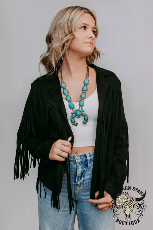 Western Fringe Vegan Suede Jacket